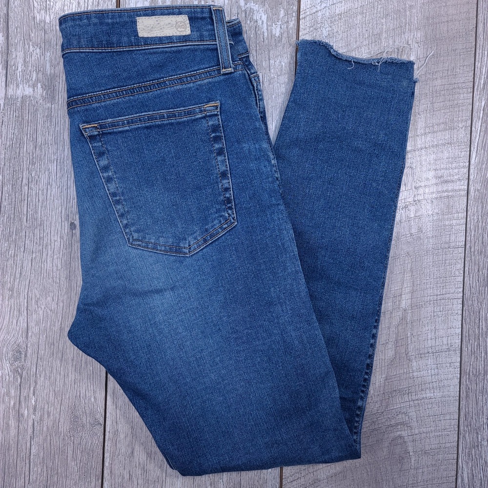 AG Adriano Goldschmied Farrah Skinny Ankle Jeans Womens 30 Blue Raw Hem Seam